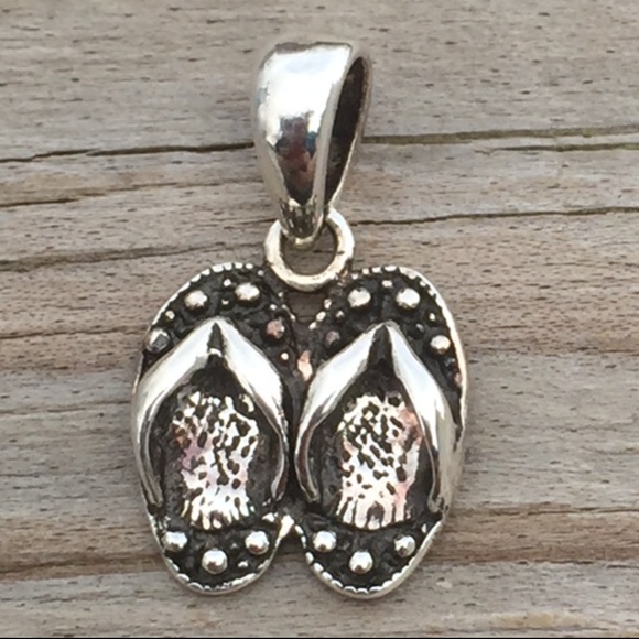 SOLD Flip Flops Pendant Sterling Silver Beach - Picture 2 of 7